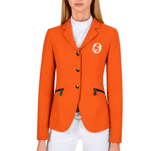 Veste d'équitation orange pour femme, coupe ajustée, blazer d'équitation professionnel, manteau de compétition équestre, vente en gros personnalisée, mode - Product Image 1