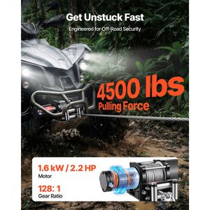 กว้านไฟฟ้า 12V DC ความจุ 4500 ปอนด์ สายสลิงเหล็กขนาด 0.24 x 39.4 ฟุต สำหรับ ATV/UTV พร้อมรีโมทคอนโทรลแบบไร้สาย/มีสาย ป้องกันน้ำและฝุ่นระดับ IP54 - Product Image 2