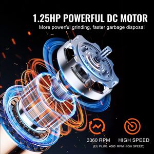 Dissipatore di rifiuti alimentari a alimentazione continua da 1.25HP con sistema EZ Connect e riduzione del rumore, unità per lo smaltimento dei rifiuti per prese di tipo UK e US - Product Image 2