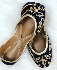 Custom Sizes Colors Handmade Elegant Summer Floral Stones Comfort Genuine Leather Punjabi Indian Pakistani <b>Khussa</b> Jutti Flat - Product Image 3