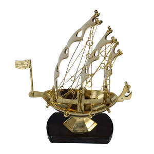 Pure Brass Ship Showpiece with Wooden Base <b>Nautical</b> Home <b>Decor</b> Luxury Gift Item - Product Image 3