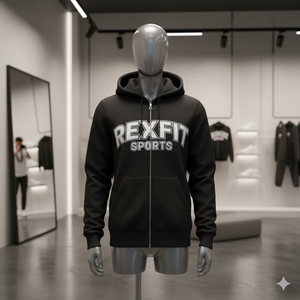 Sweat à capuche unisexe REX FIT SPORTS, coupe ample, fermeture éclair, coton lourd, impression 3D personnalisée OEM pour hommes. - Product Image 1