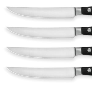 Ensemble de 4 couteaux à steak à lames affûtées en acier inoxydable avec manches rivetés noirs traditionnels pour restaurant de steak - Product Image 5