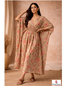 Women Printed <b>Kaftan</b> Dress Loose Fit Wear <b>Summer</b> Cover Up Island Resort Style Lightweight Fabric Bulk Supply - Product Image 1
