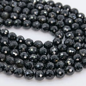 Perles de tourmaline noire, pierres précieuses naturelles authentiques, micro-facettées, rondes, en vrac, 15 pouces, 7,5 pouces, vente en gros - Product Image 1