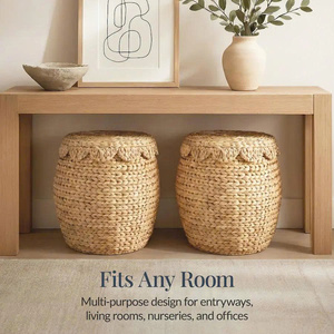 Handwoven Water Hyacinth Storage <b>Basket</b> <b>With</b> Scallop <b>Lid</b> And Round Woven Cover Natural Organizer Hamper For Bedroom Home Room - Product Image 4