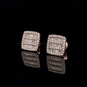 0.90 CTW Lab Grown <b>Diamond</b> <b>Square</b> Stud <b>Earrings</b> 10K Rose Gold Baguette & Round Geometric Minimalist Jewelry Anniversary Gift - Product Image 4
