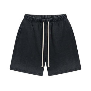 Wholesale Solid Green Color <b>Bermuda</b> Sweat <b>Shorts</b> Drawstring Waist Washed Sweat <b>Shorts</b> with Pockets Breathable Vintage <b>Shorts</b> - Product Image 3