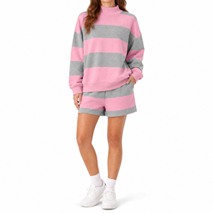 Ensemble décontracté pour femmes, sweat-shirt rayé et short, modèle TS-STR-027 - Product Image 1