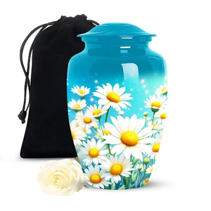 Blue Flower Print Aluminum Cremation Urn <b>Keepsake</b> Casket for Adult <b>Ashes</b> European American Style Custom Commemoration - Product Image 1