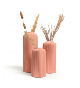 Juego de Jarrones de Cerámica, Diseño Acanalado Rosa Mate, Decoración Minimalista para Mesa, 8-16 Pulgadas - Product Image 4
