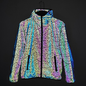 เสื้อแจ็คเก็ตพัฟเฟอร์แบบมีฮู้ดสำหรับฤดูหนาวบุใยหนานุ่มสะท้อนแสงสีรุ้ง ยี่ห้อ Bubble Bomber ผลิตจากโพลีเอสเตอร์ 100% เหมาะสำหรับผู้ชายและผู้หญิง - Product Image 5