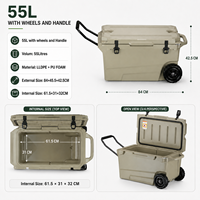 Glacière rigide tactique à roulettes 55L pour camping, pêche et activités tout-terrain haute performance, en LLDPE rotomoulé, portable