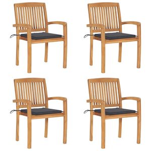 4 pezzi in legno di Teak massello impilando sedie da giardino con cuscini - Product Image 1