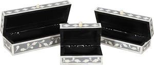 Rectangular Bone Inlay <b>Storage</b> Boxes Set Floral Inlay Design Oriental Style Jewelry Box Decorative Keepsake Organizer Bedroom - Product Image 5