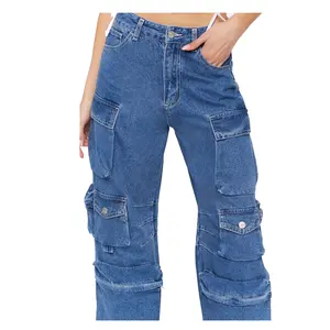 Elasticated Waistband Women'S Pants Eyelets Oversize Fit Cargo Pants Elastic Waist streetwear straight leg jeans