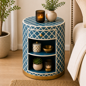 Elegant Blue Resin Bone Inlay Nightstand With Drawer Shelf Luxury Cabinet <b>Bedside</b> End <b>Table</b> For Bedroom Hotel Chic Home Interior - Product Image 1