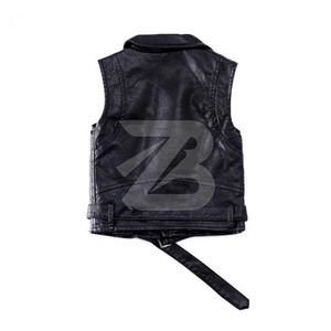 Gilet en cuir PU sans manches pour garçons, veste d'extérieur pour enfants, gilet d'automne uni et tendance pour enfants - Product Image 2
