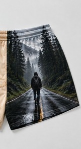 Shorts imprimés écologiques pour hommes, logo frontal, motif marbré et forestier, tissu en toile à séchage rapide, taille à cordon de serrage, style décontracté - Product Image 5