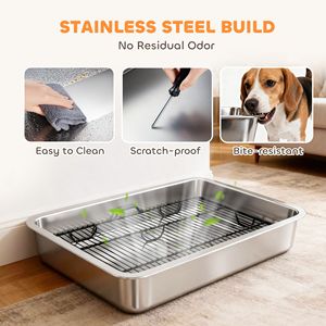 "Stainless Steel Dog <b>Potty</b> Tray for Small Medium Dogs 28" X 20" X 4" Pet <b>Training</b> Tray for Porch Bathroom or Balcony" - Product Image 4
