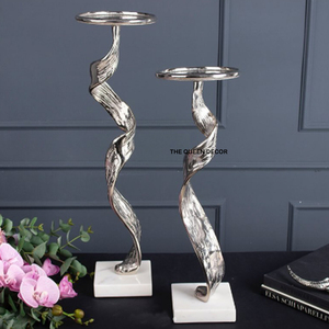 Latest Elegant Style Aluminum Metal With Marble Base <b>Silver</b> Plated Candle Holder Lighting Wedding Decoration - Product Image 1