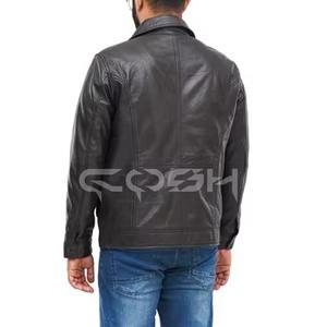 Veste moderne noire de style Cafe Racer avec poches zippées |   Vestes en cuir véritable pour hommes, style streetwear, avec col montant - Product Image 5