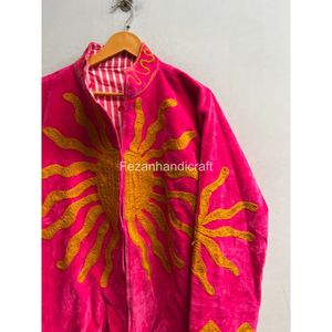 Uzbek Embroidered Suzani <b>Jacket</b> Coat Handmade Short Unisex <b>Velvet</b> <b>Jacket</b> Women's Coat Autumn Wear - Product Image 3