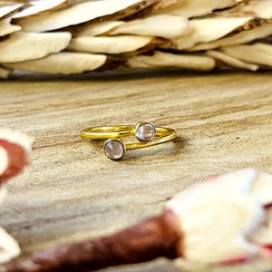Trendy <b>Rose</b> <b>Quartz</b> <b>Rings</b> Minimalist Brass Jewelry Women 18k Gold Plated Dainty bypass Band Boho Swirl Design Wholesale/OEM/ODM - Product Image 1