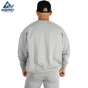 Sweat-shirt pour homme de qualité supérieure, coupe ample, col rond, gris clair uni, en molleton épais, vente en gros - Product Image 2