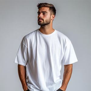 Camiseta personalizada de cuello redondo de 220 gramos para hombre, camiseta de gran tamaño Boxy recortada con hombros caídos, 100% algodón, informal, ajuste relajado en blanco - Product Image 2