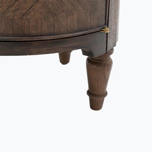 Mesa de Noche de Madera de Teca en Tono Nogal Oscuro, Gabinete de Almacenamiento Tipo Tambor con un Cajón - Product Image 5