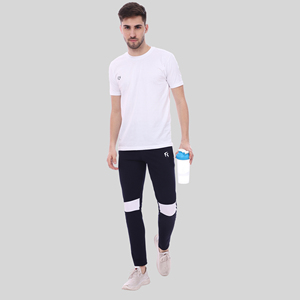 Pantalon de survêtement sport bleu quatre directions avec bande latérale, logo personnalisable, impression HD, délavage coloré, 100 % polyester, séchage rapide, tailles homme M/L/XL - Product Image 1