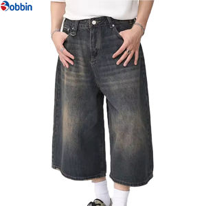 กางเกงยีนส์ขาสั้นผู้ชายทรงตรงปานกลาง ผ้าถักเนื้อนุ่ม ระบายอากาศได้ดี ผ้าฝ้าย 3/4  ยีนส์ฟอกสีกลาง คุณภาพสูง สไตล์สตรีทแวร์สำหรับฤดูร้อน - Product Image 6