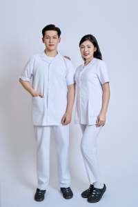 Lab <b>Medical</b> Uniform / Doctor Coat / Nurse Uniform 65% Polyester+35% Cotton Knitted Vietnamese FMF <b>Model</b> 61001/62001 Unisex Short - Product Image 6