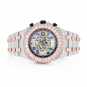 Reloj de Dos Tonos con Diamantes Moissanite, Cronógrafo, Oro Rosa, Totalmente Cubierto de Diamantes, Movimiento de Cuarzo Unisex, Acero Inoxidable, 41MM, Ligero - Product Image 1