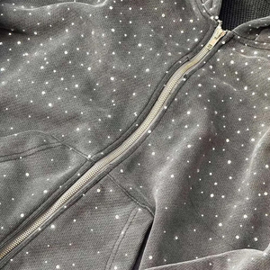 เสื้อฮู้ดซิปพิมพ์ลายคริสตัลแบบวินเทจสำหรับผู้ชาย  แบบฟอกสี  ประดับคริสตัล  ผ้าฟลีซ - Product Image 2