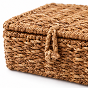 Boîte de rangement pour bijoux en jonc de mer tressé personnalisable avec couvercle à charnière et 6 compartiments pour rangement de coiffeuse – Vente en gros - Product Image 4