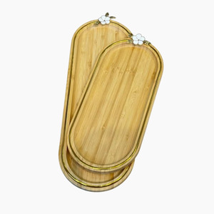 Plateau de service rectangulaire en bois au design magnifique avec accent floral, plateau décoratif pour servir les aliments, pour hôtel, restaurant, etc. - Product Image 2