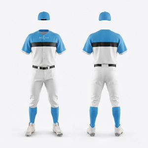 Uniforme de baseball personnalisé pour hommes, blanc et bleu, manches courtes, évacuation de l'humidité, 100% polyester, impression sublimée, toutes saisons, coupe adulte - Product Image 5