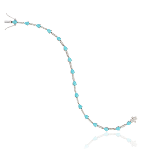 Elegant Most Trending Design Real 14K White <b>Gold</b> Turquoise & Diamond Sleek Tennis Bracelet Fine Unisex Wholesale Jewelry - Product Image 6