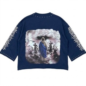 เสื้อยืดคอกลมแขนสั้นผ้าฝ้ายสำหรับผู้ชายพิมพ์ลายการ์ตูนกริมเรปเปอร์ถือพิซซ่าลำลองสตรีทแวร์ทรงปกติ - Product Image 6
