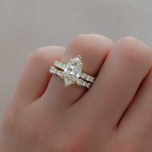 Bagues de fiançailles en or massif 14 carats avec diamant de laboratoire taille marquise, halo caché et pavé, pour demande en mariage, anniversaire, mariage - Product Image 4