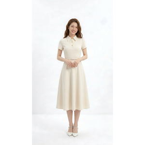 Vestidos de Mujer de Manga Corta de Alta Calidad, Elegantes Vestidos Midi de Oficina con Detalle de Botones, Vestido Casual de Mujer en Tela Tejida - Product Image 1