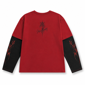 Camiseta de Manga Larga con Estampado de Calavera Gótica, Estilo Falso de Dos Piezas, para Hombre, Streetwear, Oversize, Grunge, Y2K, Hip Hop, Harajuku, Punk, Color Rojo Oscuro - Product Image 5