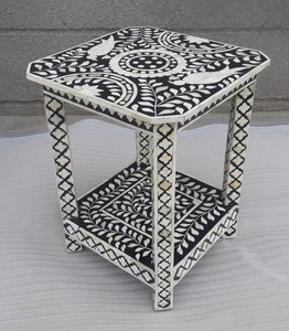 Tabouret de luxe noir fait main en nacre pour la décoration intérieure, design moderne personnalisé, tabouret indien en nacre - Product Image 3