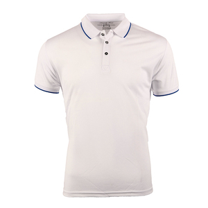 Men's <b>White</b> Short Sleeve <b>Polo</b> Shirt With Blue Trim Button Front Casual Style Regular Fit 100% Cotton Oxford Fabric - Product Image 5