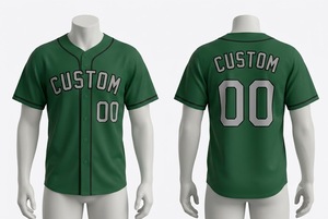 Maillot de baseball vert personnalisé pour homme, à manches courtes, boutonné, respirant, en polyester, uniforme de sport toutes saisons, coupe classique - Product Image 1