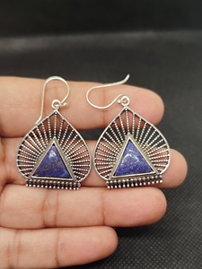 Elegant and Luxurious Brass Fine <b>Cuff</b> <b>Earrings</b> in Lapis Lazuli <b>Earrings</b> - Product Image 2