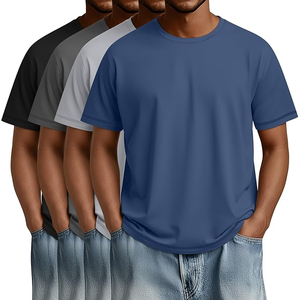 T-shirt en coton uni à manches courtes et col rond pour homme, coupe classique, décontracté, tricoté - Product Image 1