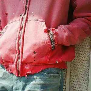 Sweat à capuche oversize rose tie-dye unisexe en coton molletonné décontracté, couleur dégradée automne, service OEM - Product Image 5